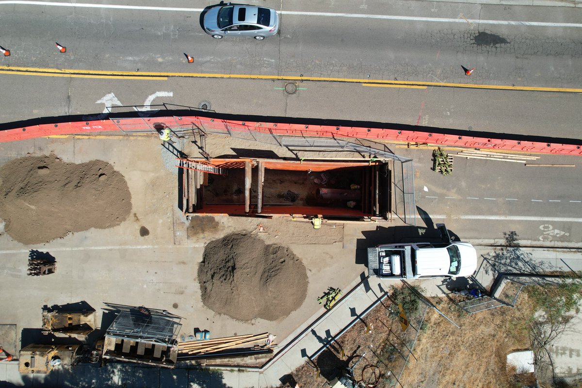 Check out these new photos of our team working along Riverside Dr in #Lakeside. We will be using a trenchless construction method called jack &amp; bore to install purified water pipeline in this area. Expect lane closures and construction noise for the next couple of weeks.