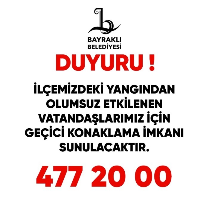 solcugazete's tweet photo. Bayraklı Belediyesi, yangından etkilenen vatandaşlara konaklama imkanı sağlanacağını açıkladı ve vatandaşların 477 20 00 numaralı telefonla iletişime geçmesini istedi. https://t.co/WDUY7IJDkj