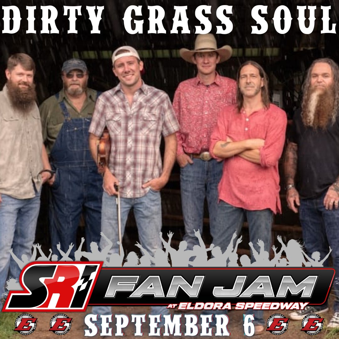SRIPerformance's tweet photo. The SRI Fan Jam is back and will be at the #world100 race at @EldoraSpeedway on Friday, September 6! Be sure to pre-order any parts or swag that you would like us to bring! #EldoraEvent #DirtyGrassSoulBand #FanJamFun #MusicAndMotorsports #SRIPerformance https://t.co/RPuzJh8cC9