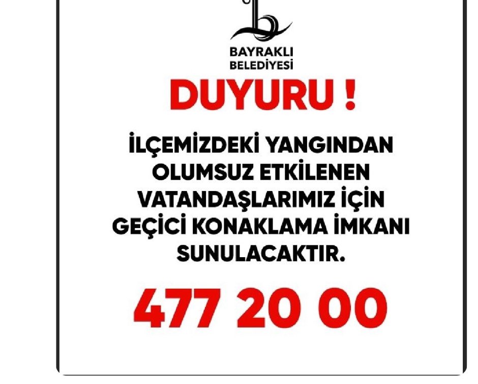 İzmir’de yangından olumsuz etkilenen vatandaşlar için geçici konaklama yeri bilgisidir…