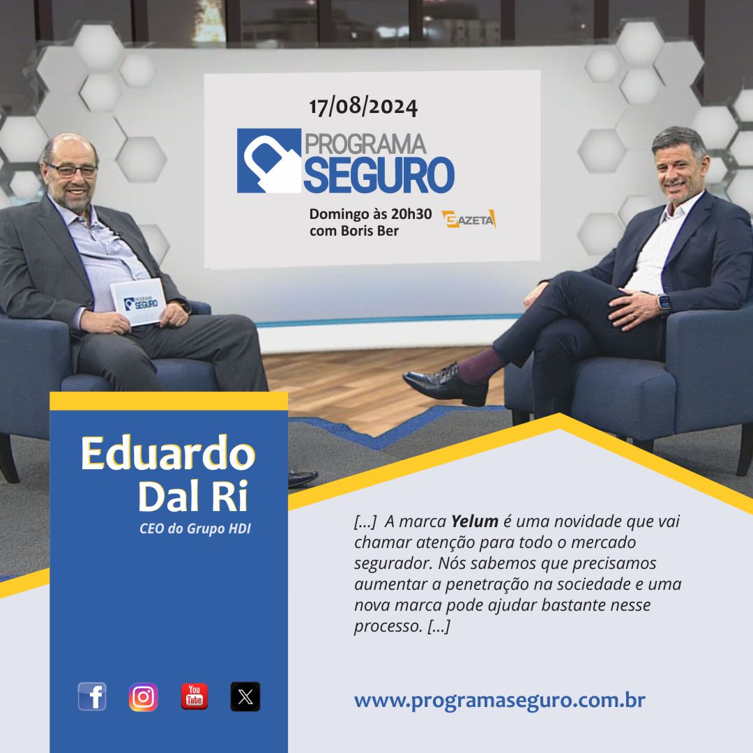programaseguro's tweet image. Neste domingo muitas novidades e informação no Programa Seguro.
Boris Ber conversa com EDUARDO DAL RI - CEO do Grupo HDI . Mais uma entrevista imperdível!
Anote na sua agenda, assista! Atualize-se!