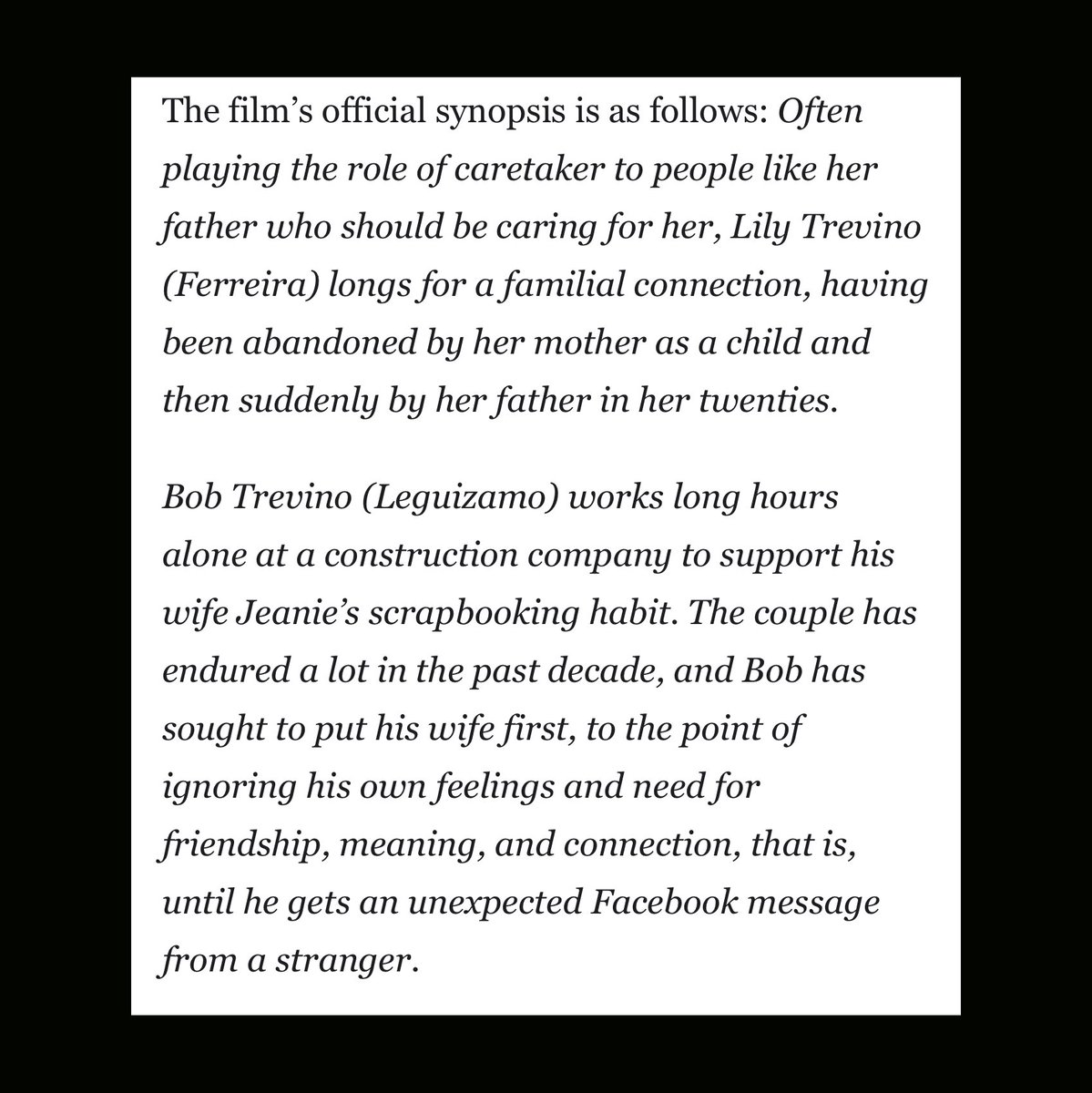 JohnLeguizamo's tweet photo. Excited for y’all to finally see this amazing indie flick! Loved working on BOB TREVINO LIKES IT, it will make you laugh and make you cry. https://t.co/hwyol63SrS