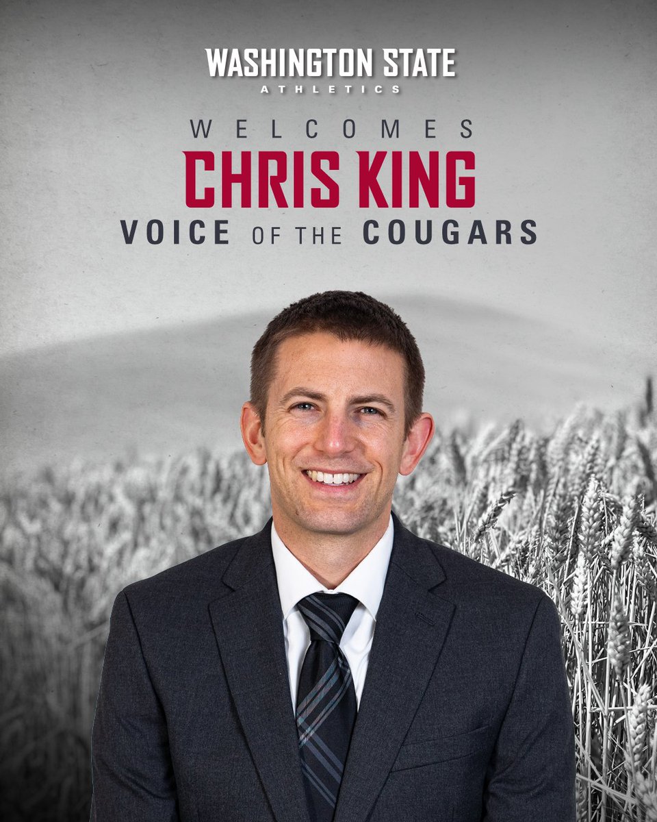 WSUCougars's tweet photo. Announcing the *NEW* Voice of the Cougs, Chris King 🤝 

📰 https://t.co/MstNDWuDT4 

#GoCougs https://t.co/ovsG7YR6cL