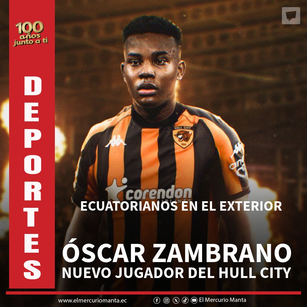 elmercuriomanta's tweet image. #Deporte| #ÓscarZambrano es nuevo jugador del #HullCity de la segunda división inglesa.

El ecuatoriano de 20 años llega por un año con opción a compra proveniente de #LigaDeQuito.

Esta será la primera experiencia internacional de joven central.

#SomosMercurioSport