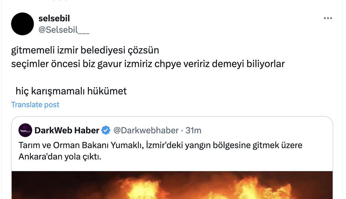 batuhancolak's tweet photo. Ormanlar kül oluyor, canlar gidiyor, insanlar evlerinden kaçmak zorunda kalıyor, düşmanın denize döküldüğü İzmir dumanlar altında çıkmış vatansızlar ortaya çıkıp “Gavur İzmir’e iyi oldu” diye mesaj atıyorlar.

Yatacak yeriniz yok sizin! https://t.co/Kp0bv98kJx