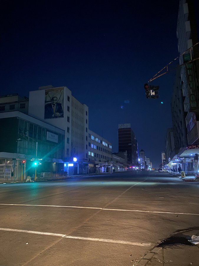 daddyhope's tweet photo. The Zimbabwean dictator Emmerson Mnangagwa has emptied the streets of Harare, the capital city of Zimbabwe, fearing an uprising during the now discredited SADC summit.

Mnangagwa, who embarked on a two-month crackdown against pro-democracy activists, jailing over 100 innocent citizens without bail, fears that people might protest against his corrupt and draconian rule.

His ongoing crackdown has been condemned by the United Nations this week after reports of arbitrary arrests, torture, and abuse of the judiciary.

Harare townships are being patrolled by military armored vehicles and police water cannons, and residents have been told to go home by 8 PM following the regime's order to close shopping centers.

A SADC foreign minister, speaking anonymously to reporters, said today’s meetings were very sombre and subdued. The minister noted that some regional leaders feel uneasy about publicly engaging with a regime widely condemned for its human rights abuses and anti-democratic practices this week.
President Hakainde Hichilema of Zambia didn’t even turn up for the summit.
President Cyril Ramaphosa of South Africa postponed his arrival to tomorrow.

The actions of the Zimbabwean tyrant and his regime in the lead-up to the SADC summit are not only troubling, but also show a deep-seated fear of dissent, criticism, and a blatant disregard for human rights.

The decision to empty the streets tonight and deploy military vehicles in the townships clearly indicates the regime's willingness to use violent force to suppress any potential demonstrations or protests.

This kind of heavy-handed approach is unlikely to win the regime any support among the Zimbabwean people and may, in fact, further alienate and disenfranchise those already suffering under the current economic and political conditions.

It remains to be seen how the SADC summit will play out and whether any progress can be made toward addressing the immediate challenges facing Zimbabwe and the region as a whole.

What is certain is that Mnangagwa got the kind of summit he didn’t want, one whose media focus is now on his illegitimacy, corrupt rule and his terrible abuse of human rights.