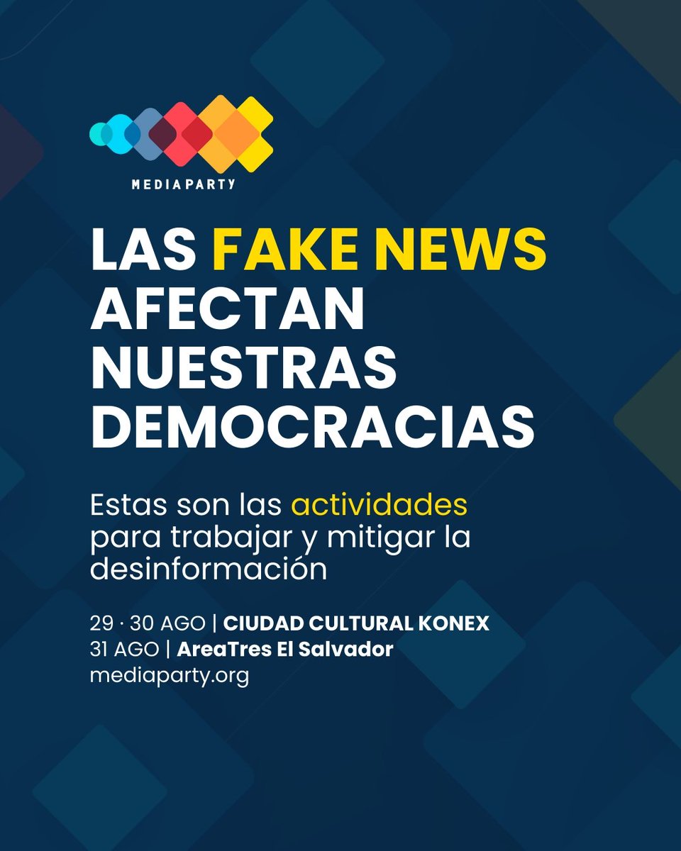 Media Party🎉 (@mediapartyorg) on Twitter photo ¿Viste las actividades sobre #Desinformación de #MediaParty🎉 Buenos Aires 2024?
Vení a aprender, debatir y trabajar para mitigar este fenómeno y mejorar el futuro del periodismo.
📌 29 y 30 de agosto @cckonex
📌 31/08 <a href="/areatres/">AreaTres Workplace</a>
Registrate GRATIS 👉 mediaparty.org
👇 ¿Viste las actividades sobre #Desinformación de #MediaParty🎉 Buenos Aires 2024?
Vení a aprender, debatir y trabajar para mitigar este fenómeno y mejorar el futuro del periodismo.
📌 29 y 30 de agosto @cckonex
📌 31/08 <a href="/areatres/">AreaTres Workplace</a>
Registrate GRATIS 👉 mediaparty.org
👇