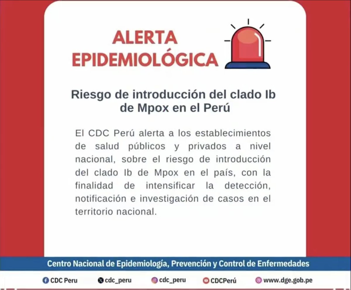 larepublica_pe's tweet photo. 🚨 #LOÚLTIMO | Minsa emite alerta epidemiológica en establecimientos de salud por introducción de nueva cepa mpox de la viruela del mono en Perú.

Ampliaremos en breve por https://t.co/ngOVO2J1Vj y todas nuestras redes sociales. https://t.co/GBHoVRc0nX