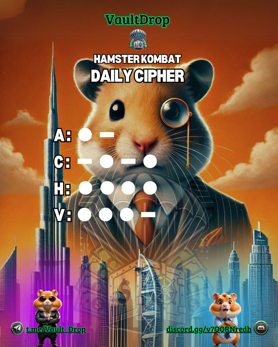 Vault_Drop's tweet photo. 🔍 Daily Cipher in Hamster Kombat! 🔍 https://t.co/c076h960kG