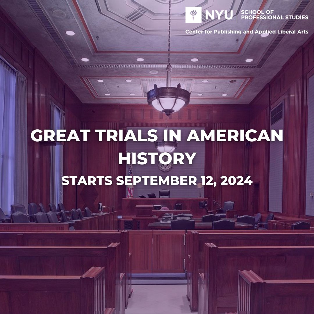 NYU SPS_pwmce (@nyusps_pwmce) on Twitter photo Discover the impact of America's most famous trials! ⚖️🇺🇸 Join our course to explore key cases from colonial times to today. Perfect for history enthusiasts. #NYU #NYUSPS #WeAreSPS #AmericanHistory #GreatTrials #HistoricalCases 
Check thread below for link!
<a href="/Jennymcphee/">Jenny McPhee</a> Discover the impact of America's most famous trials! ⚖️🇺🇸 Join our course to explore key cases from colonial times to today. Perfect for history enthusiasts. #NYU #NYUSPS #WeAreSPS #AmericanHistory #GreatTrials #HistoricalCases 
Check thread below for link!
<a href="/Jennymcphee/">Jenny McPhee</a>