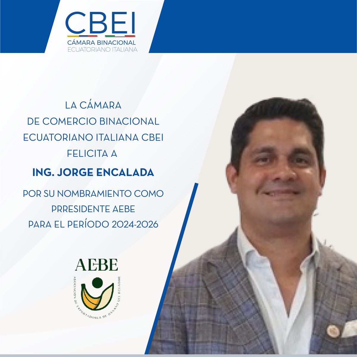 ecuaitalia's tweet photo. Felicitamos al Ing. Jorge Encalada electo como Presidente del Directorio de #AEBE para el período 2024-2026.  
#AEBE parte del Consejo Consultivo de la CBEI.
Éxito en sus funciones.!
@CeEcuatoriano @antoniohidalgom @Corpei @JCCassinelli @guidoflavio @Industriasgye @VitoMunozU1 @vitotvo @InteliusBI @Fedexpor