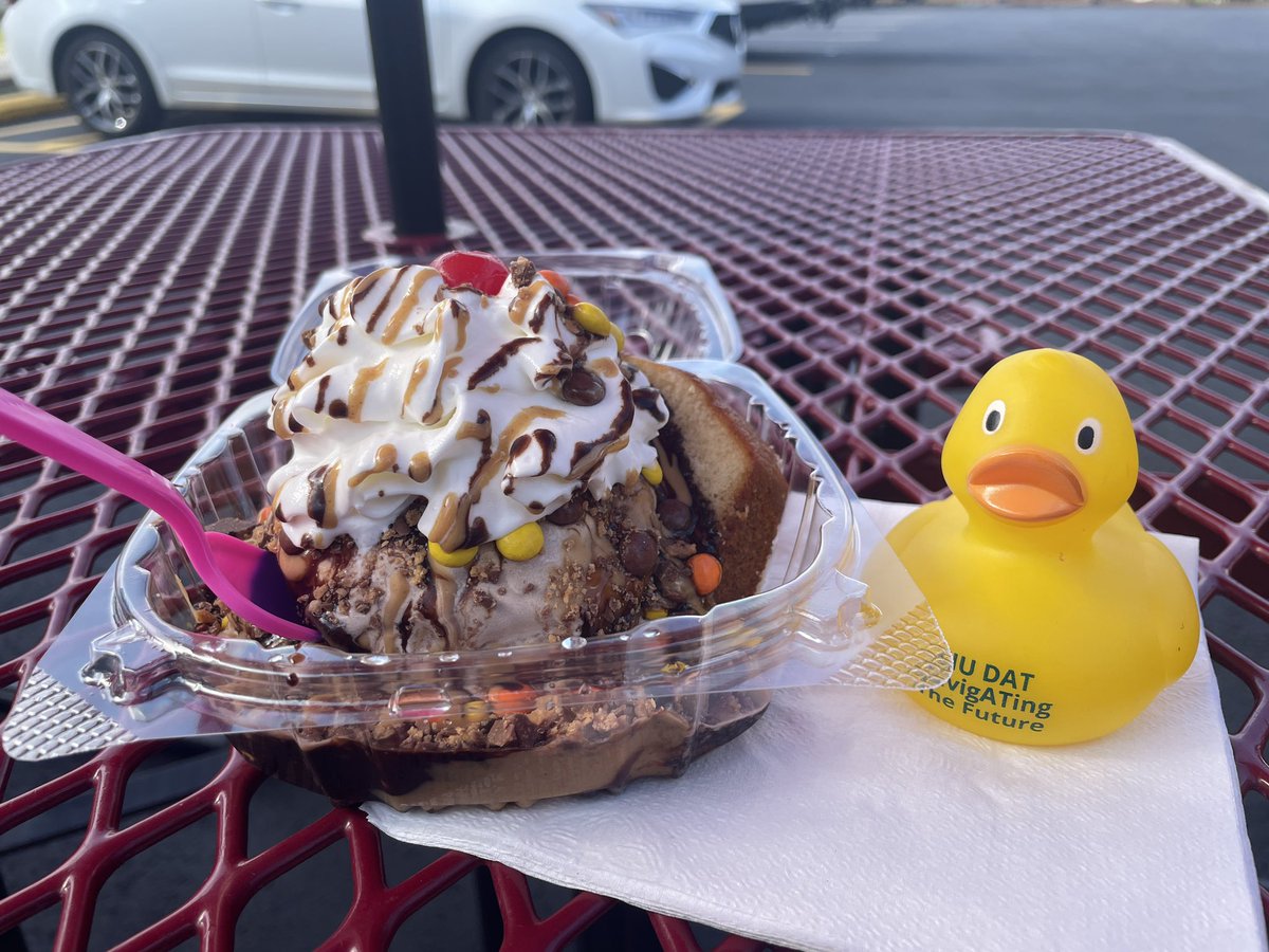 Ducky says thanks to <a href="/ATicecreamclub/">ATicecreamclub</a> member <a href="/KSR_ATC/">Kyle Rutledge, MS, MHA, AT, ATC</a> for the ice cream stop idea! Skoops is just as good as your pics show 😋