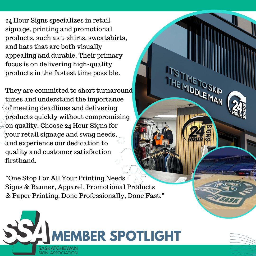 SSA_Signs's tweet image. SSA Member Spotlight🤩

@24HourSigns  - "One Stop For All Your Printing Needs. Signs &amp;amp; Banners, Apparel, Promotional Products &amp;amp; Paper Printing. Done Professionally, Done Fast."

Check them out ➡ 24hoursigns.ca

#MemberSpotlight