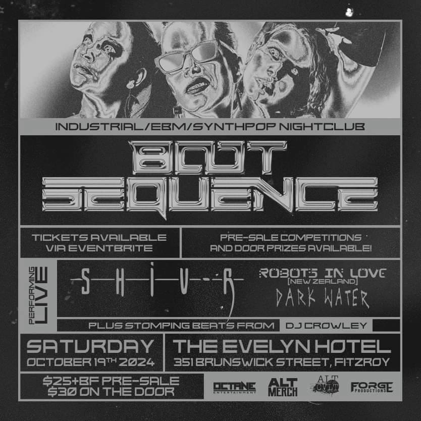 New SHIV-R gig announced - we will be returning to Boot Sequence in Melbourne in October! 
Tickets available now: evelynhotel.oztix.com.au/outlet/event/3…