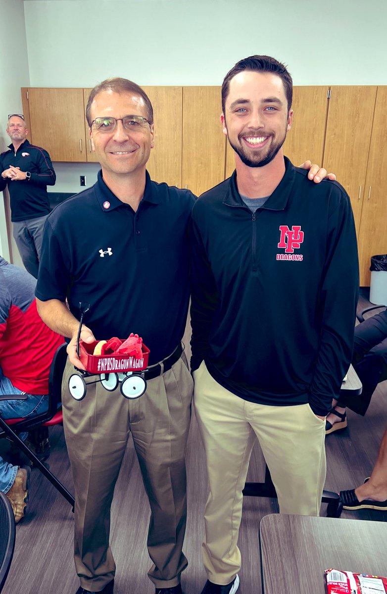 This week, Mr Large passed the <a href="/NPHSDragonWagon/">Dragon Wagon</a> to Mr Gish.

He praised Mr Gish’s kind, welcoming personality and his excellent teaching!

We’re so lucky to have <a href="/GishKent/">Kent Gish</a> at NPHS!

<a href="/VoelzJames/">New Palestine High School</a> <a href="/ginapleak/">Gina Pleak, Ph.D.</a> @SouthernHancock <a href="/MooreNPJH/">NPHS Asst. Principal & Girls Varsity 🏀 Coach</a>