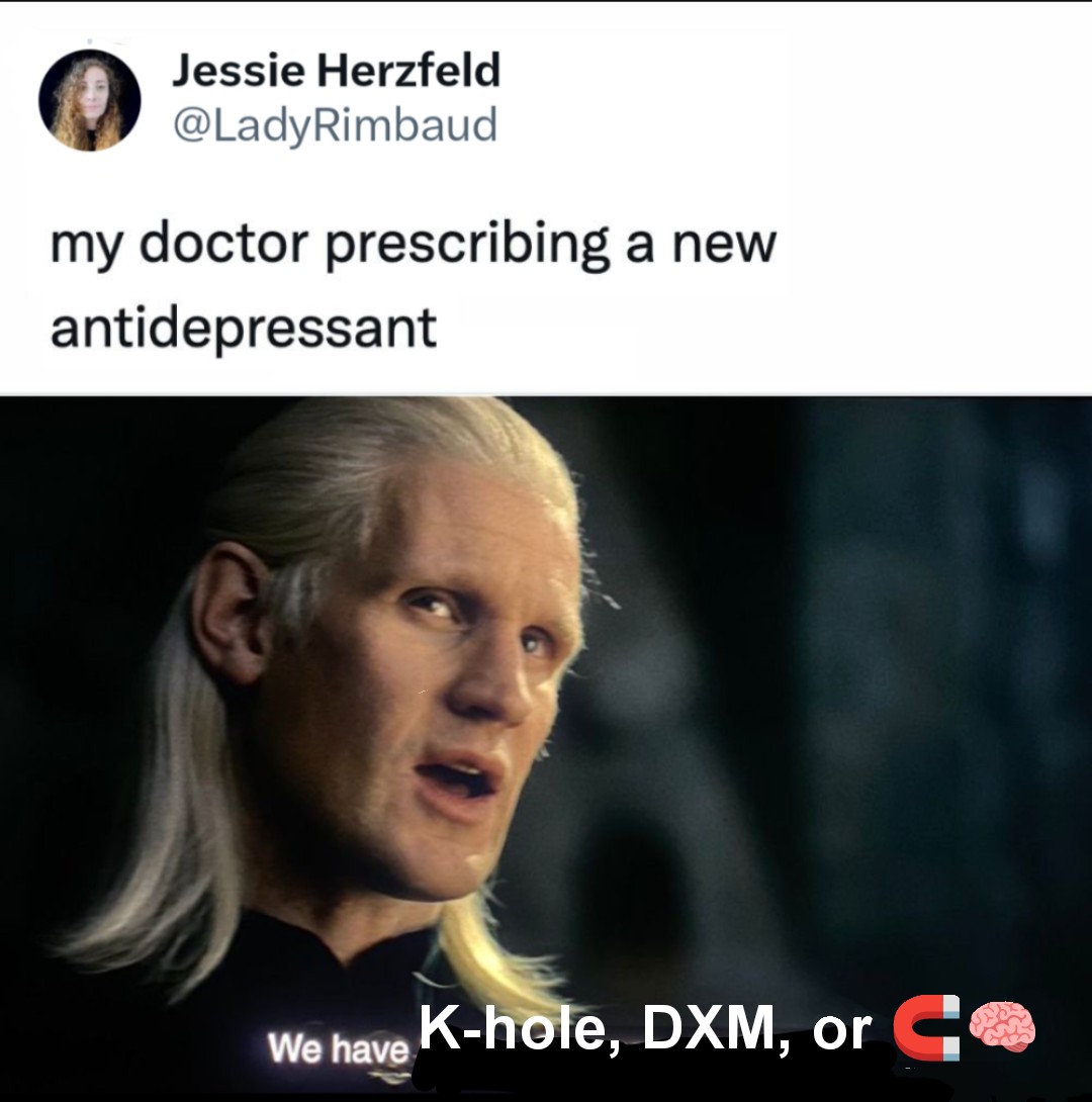 LadyRimbaud's tweet image. Well . . . the psych nurse I saw yesterday has pretty eyes so it&apos;s probably the most tempted I&apos;ve ever been by a proposition to do (es)Ketamine lol

but after reading the &quot;science,&quot; I&apos;m afraid I must decline 😳 #antidepressant #psychiatry #Spravato #newmeme