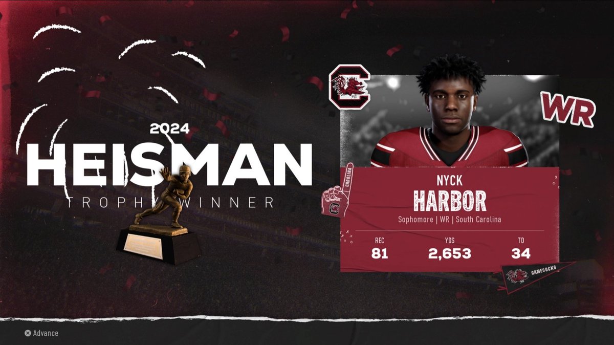 DML___COLTS's tweet photo. The last time a player from the University of South Carolina won the Heisman Trophy was in 1980 by running back George Rogers. Today, we can add another South Carolina great to that list ! "The Machine" Nyck Harbor !  #Congrats #Heisman #TheMachine @DaDYNASTYCFM https://t.co/drj80OiImx