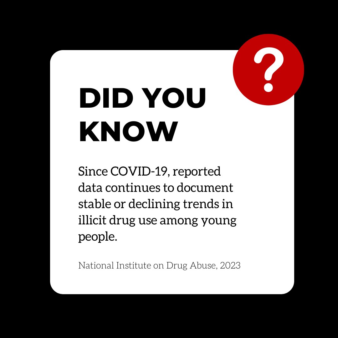 We're shedding some light on this #factfriday

According to a recent article from the National Institute on Drug Abuse (NIDA), between 2021 and 2023 we have consistently seen stable or declining trends in youth substance use.

#prevention