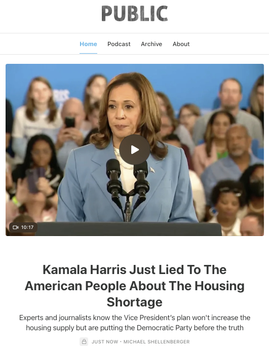 Kamala Harris says her new economic plan will increase the housing supply, but it won't. She proposed nothing that would cut the regulations in the way of home building. And that's just one of many lies she told the American people about the housing crisis.