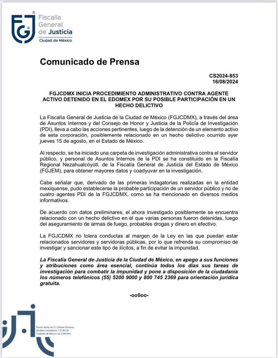 FiscaliaCDMX's tweet photo. @siete_letras @FGRMexico @PDI_FGJCDMX @GobNeza https://t.co/9yyCEE045f