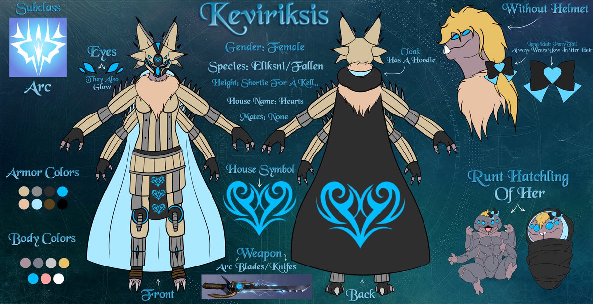 #Destiny
#Destiny2
#DestinyRP

Alot of years of RP experience!

Always active!

Muse is a Female!

Muse is open to all races!

Muse is open to all genders!

SFW Rp’s and NSFW Rp’s!

Open DMs and tagging!

Bio And Info About Keviriksis: refsheet.net/KeviriksisKell…