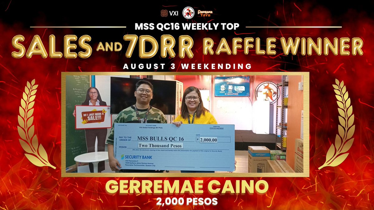 ppaulv_'s tweet photo. The first week of August is very challenging but these folks are very lucky to win our MSS QC16 August 3 Weekending Sales and 7DRR Raffle Winners!
Congratulations! @gleekyG @Dee_Bennett1
#DeeBest
#MSSQC16
#MSSFearlessBulls
#MBCGoodStuff
#VXIPH
#LifeatATT https://t.co/qvZQhlexGG