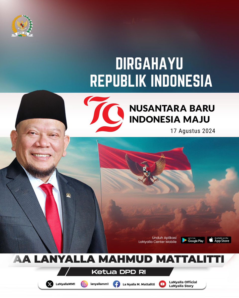 Tujuan lahirnya DPD RI adalah untuk memastikan seluruh kepentingan daerah dapat disalurkan dengan basis sosial yang lebih luas. Oleh karena itu DPD RI harus memiliki peran yang lebih kuat.

#lanyalla #dpdri #HUTRI79 #Indonesia