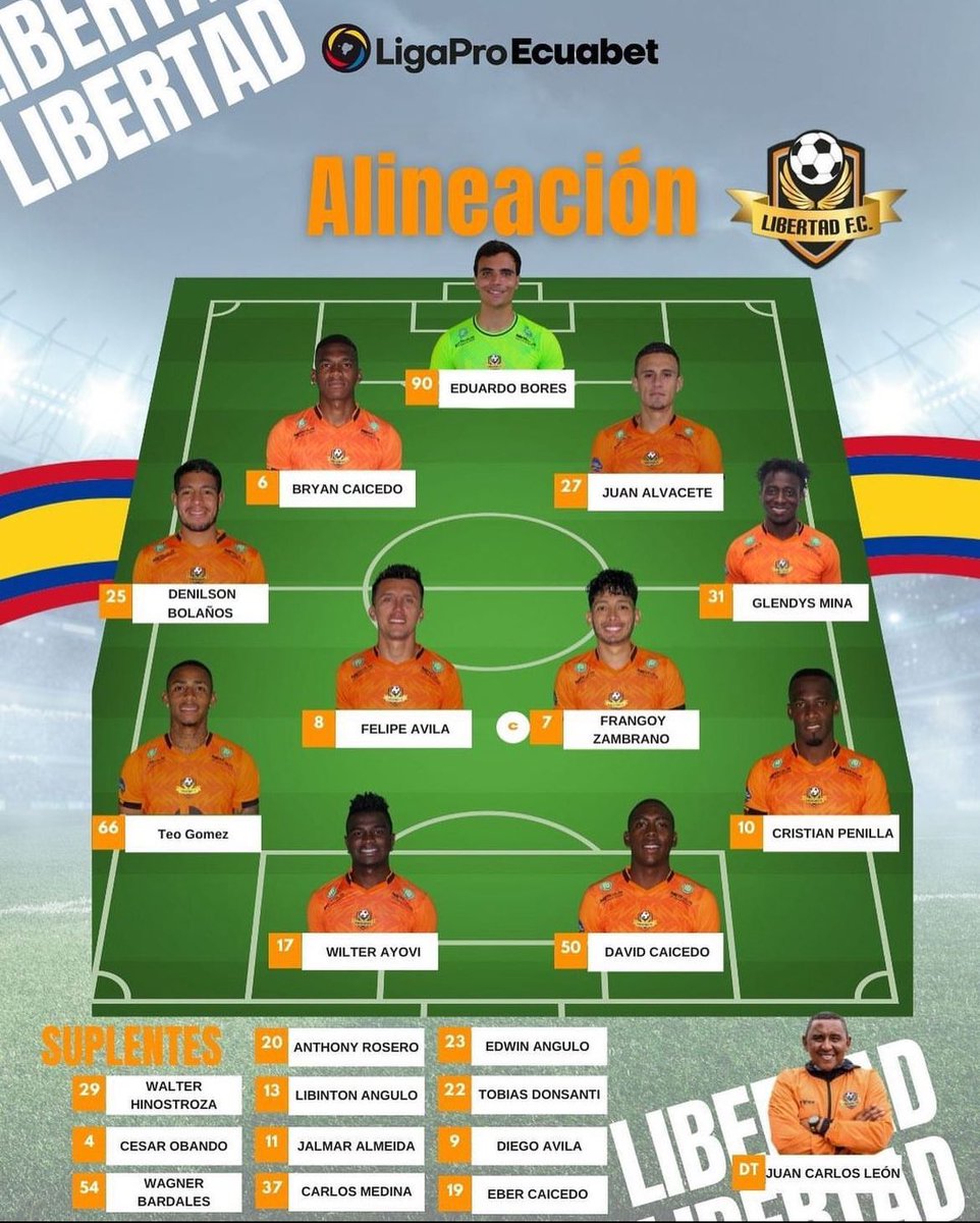 LibertadFC3's tweet photo. Nuestro 1️⃣1️⃣ Inicial para el partido de hoy
Libertad 🆚 @Macara_Oficial
¡A dejarlo todo en la cancha por nuestra tierra! 💪
#VamosLibertad #OrgulloLojano #LigaProEcuabet https://t.co/HL8Re5Petj