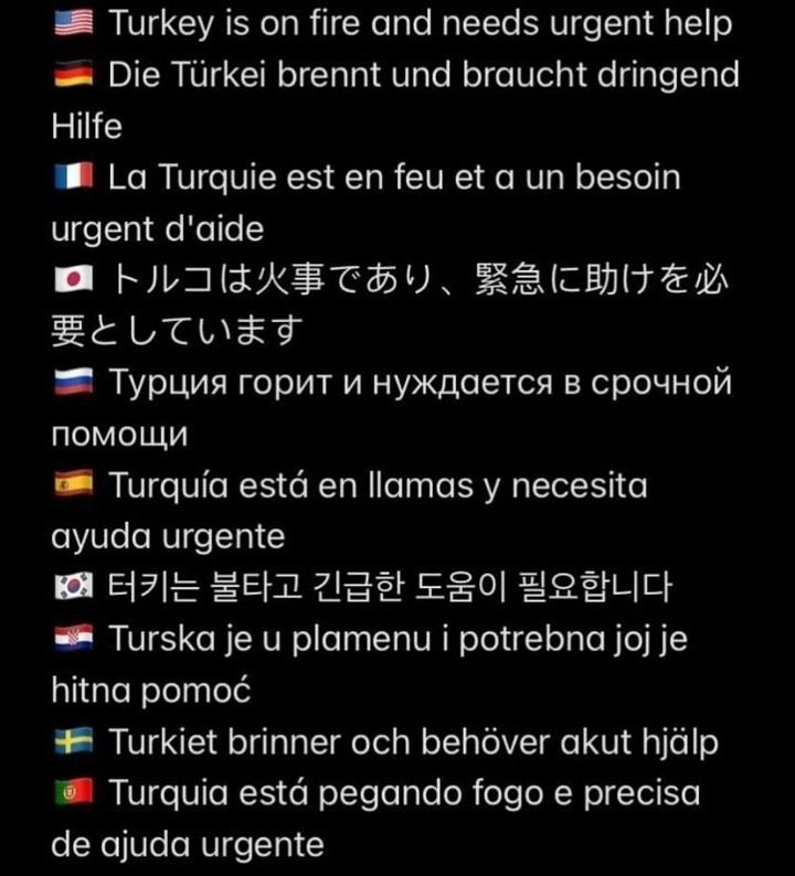Eurovisn_Turkey's tweet photo. Fire broke out all over Türkiye. we need help. please help! Yesterday in 71 wild fires occured. #globalcallforTurkey #izmiryanıyor https://t.co/u4ORMwMcKa