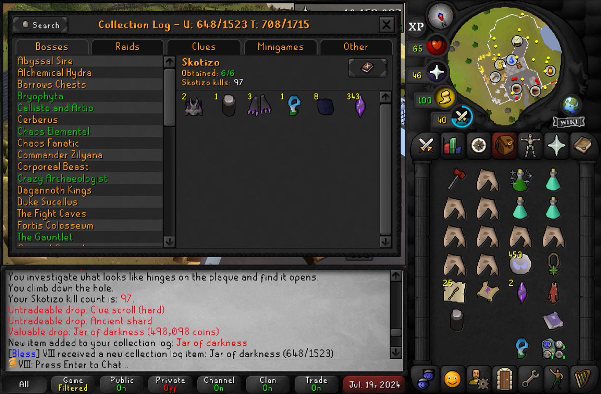 VIII_OSRS's tweet photo. Had 74 totems saved up for Skotizo from the heart grind
- Pet #1 - 58 KC
- Pet #2 - 81 KC
- Jar - 97 KC https://t.co/TeLyePG3YC