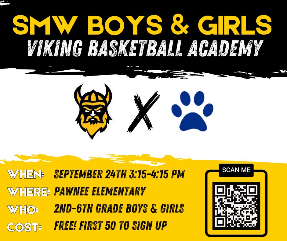 SMW Girls Basketball (@smwgbasketball) on Twitter photo Calling all elementary hoopers! Join SMW basketball at your schools throughout the month of September! If you attend any of the school listed scan the QR code and sign up! 🏀😎
Have questions? Email stanishahersey@smsd.org Calling all elementary hoopers! Join SMW basketball at your schools throughout the month of September! If you attend any of the school listed scan the QR code and sign up! 🏀😎
Have questions? Email stanishahersey@smsd.org