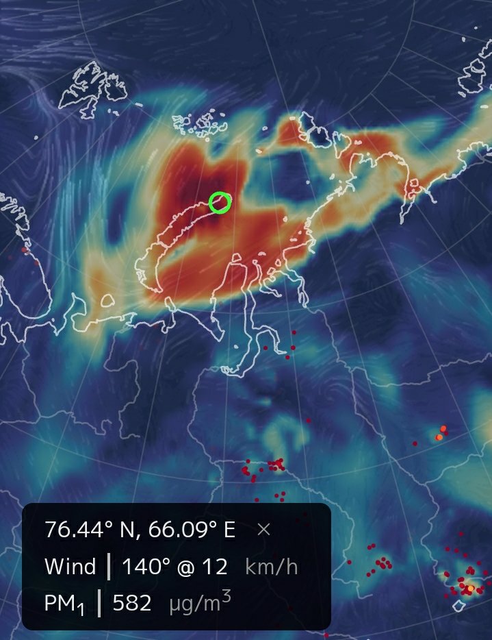 peter_ish's tweet photo. WTF just happened over Russia's famous nuclear test site last week?

By chance I was looking up particulate data related to wildfire smoke and noticed a giant concentration over Novaya Zemlya. https://t.co/iTf0Jw95kn