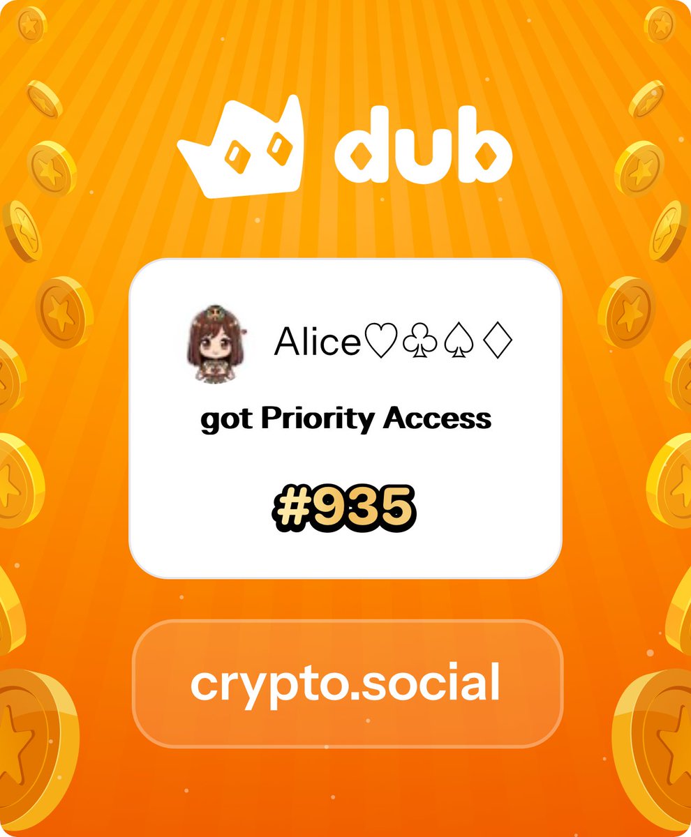 Alice_crypto89's tweet photo. I just got Priority Access to Dub! Let’s make memecoins PvE again. Get in early™. https://t.co/HYhJIdfSK0 https://t.co/moFmiTNWoC
