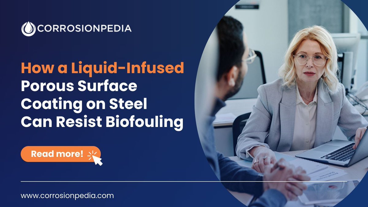 corrosionpedia's tweet image. Liquid-infused porous coatings resist biofouling by infusing the metal substrate with a lubricant. 
Learn more: buff.ly/3TOtPGn

#LiquidInfusedCoating #SteelProtection #BiofoulingResistance #SurfaceCoating #MaterialsScience