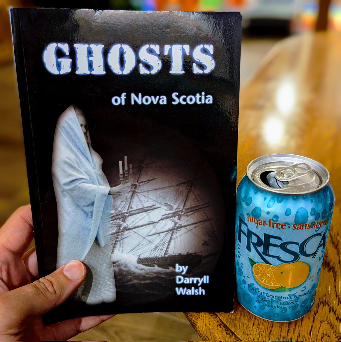 RyHoMagnifico's tweet photo. I'm on the second last day of my vacation and I'm too wiped out to stay up late watching a movie, as planned. Instead, it's a cold Fresca and some eerie reading for me.

#GhostsofNovaScotia
@DarryllWalsh https://t.co/0oAe0jafLp