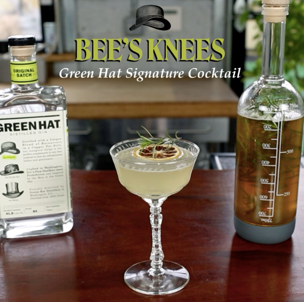 Tomorrow is World Honeybee Awareness Day, so raise a toast of gratitude with our signature Green Hat Bee’s Knees Prohibition cocktail.

Ingredients
1.5 oz Green Hat Original Batch Gin
0.75 oz rosemary honey syrup
0.75 oz lemon juice