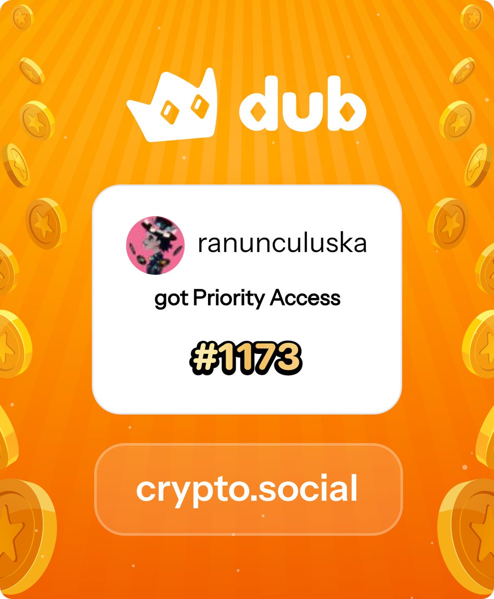 ranunculuska's tweet photo. I just got Priority Access to Dub! Let’s make memecoins PvE again. Get in early™. https://t.co/mktmP4Cn0I https://t.co/FvzEZmu9hf