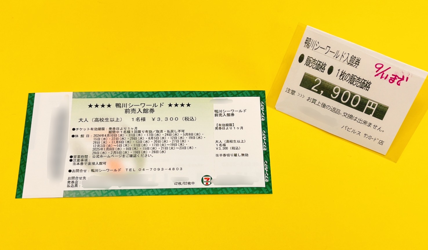 鴨川シーワールド入場券　大人2枚 鴨川シーワールド 大人入場券 2枚セット