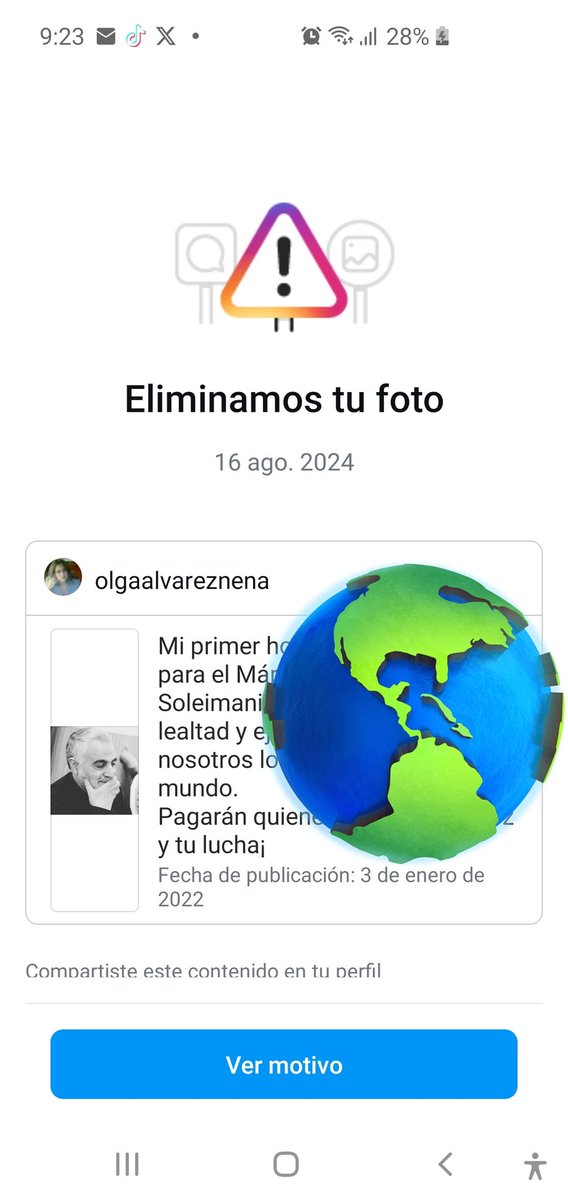 Caramba me cerraron mi cuenta de instagram por una foto que publiqué en el 2022. 2 años despues se dieron cuenta? NO, es parte de la censura brutal que nos están aplicando
