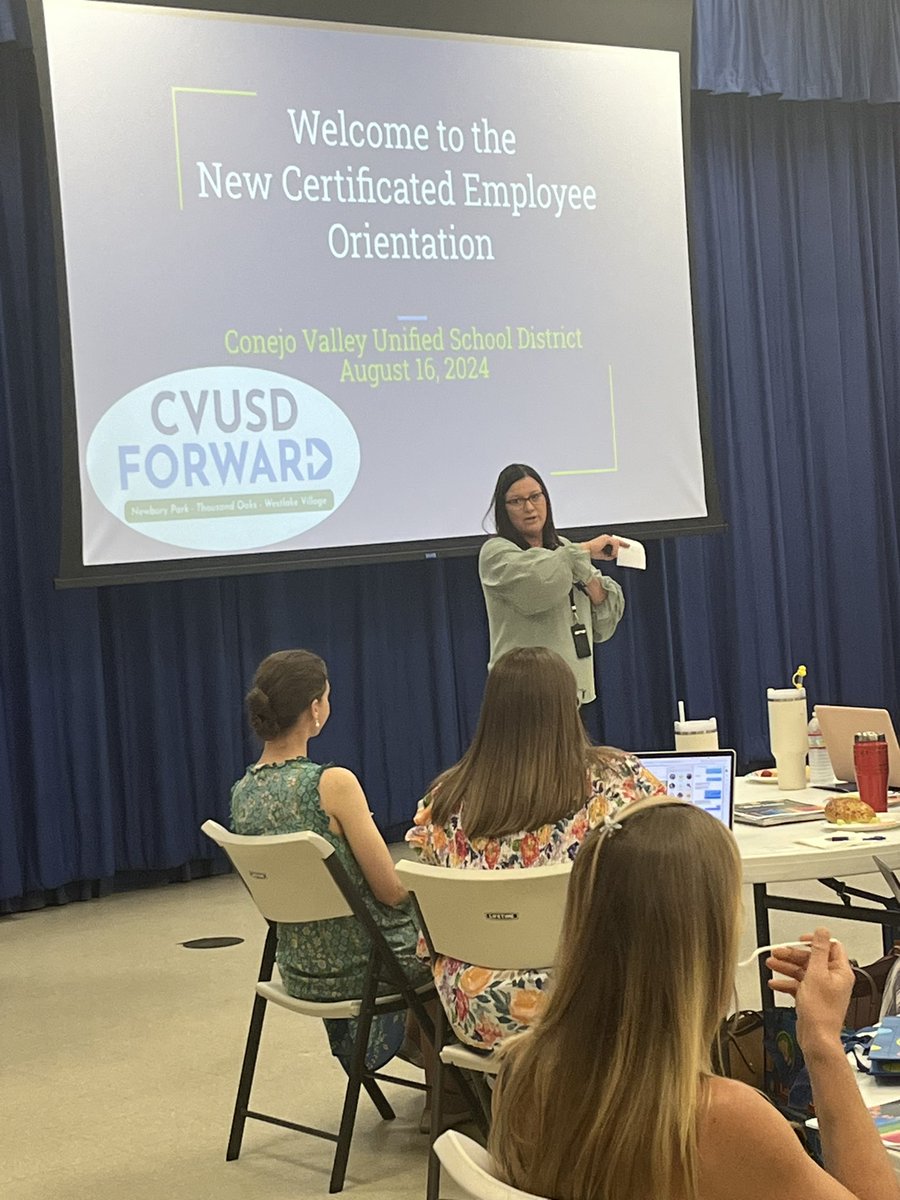 gill4cvusd's tweet photo. So happy to participate in welcoming a roomful of educators new to our @ConejoValleyUSD family. Here’s to a wonderful new year of learning and growing together #ProudTrustee #CVUSDForward https://t.co/MCVqu2tZEY