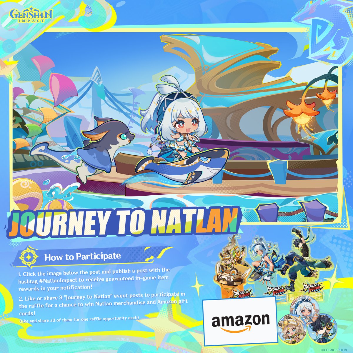 GenshinImpact's tweet photo. Journey to Natlan
Ahead lies the tribe of the People of the Springs!
Click on the image and post with the hashtag "#NatlanImpact," or like and share 3 "Journey to Natlan" posts
to participate in the event and win prizes!

▼ Details
https://t.co/WFPrxRt5RJ

#GenshinImpact
