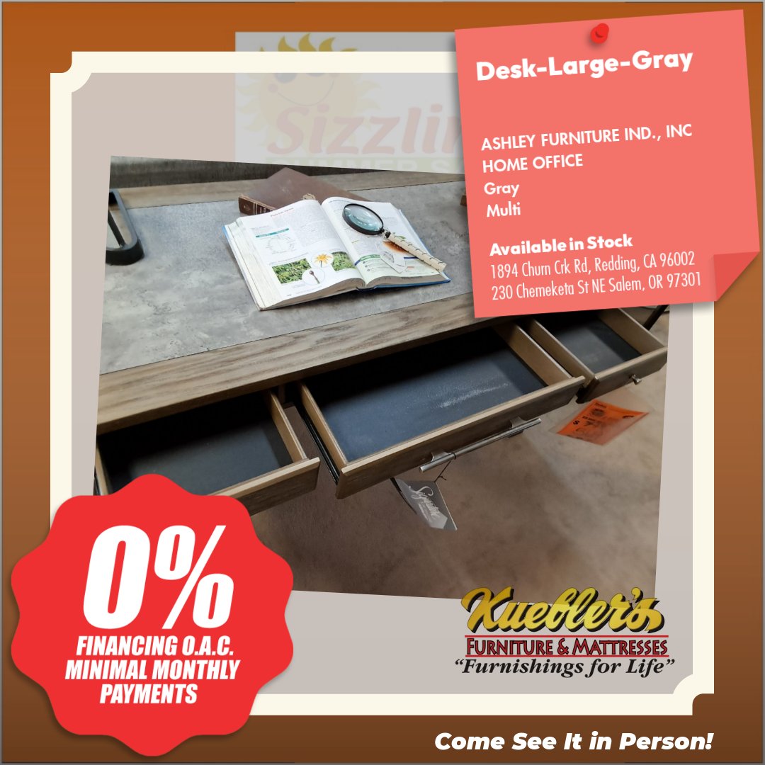 kueblers1974's tweet image. Elevate your home office in style with the Desk-Large-Gray by ASHLEY FURNITURE! Durable, elegant, and versatile. See it in-store today! 🏠✨ #HomeOff...

bit.ly/3WMuvvV

1894 Churn Crk Rd, Redding, CA 96002