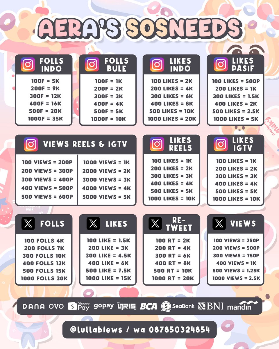 phonitc's tweet image. Ready fõllõwers fõlls sūbs viēws likēs ig tiktok fb shopee youtube indo x twitter di @lullabiews ( s.id/waaera )

( one hundred thirty two. #zonauang )