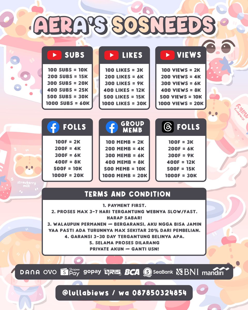 phonitc's tweet image. Ready fõllõwers fõlls sūbs viēws likēs ig tiktok fb shopee youtube indo x twitter di @lullabiews ( s.id/waaera )

( one hundred thirty two. #zonauang )