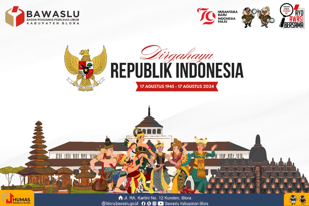 Dirgahayu Republik Indonesia ke-79 🇮🇩

#SahabatBawaslu, dengan semangat 'Nusantara Baru, Indonesia Maju,' mari kita terus bersinergi membangun negeri tercinta, menuju masa depan yang lebih gemilang.

Bersama, kita wujudkan Indonesia yang lebih maju dan sejahtera.

#HUT79RI