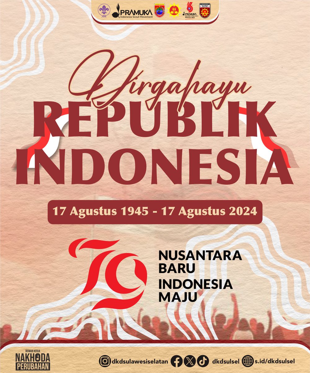 Salam Pramuka dan Salam Kemerdekaan!!

Dari ujung Timur Indonesia hingga ujung Barat mari satukan semangat dalam perayaan kemerdekaan. 17 Agustus adalah mengenang jasa pahlawan dan memupuk persatuan bangsa. Dirgahayu Republik Indonesia🇲🇨

#dkdsulsel2428 
#hut79republikindonesia