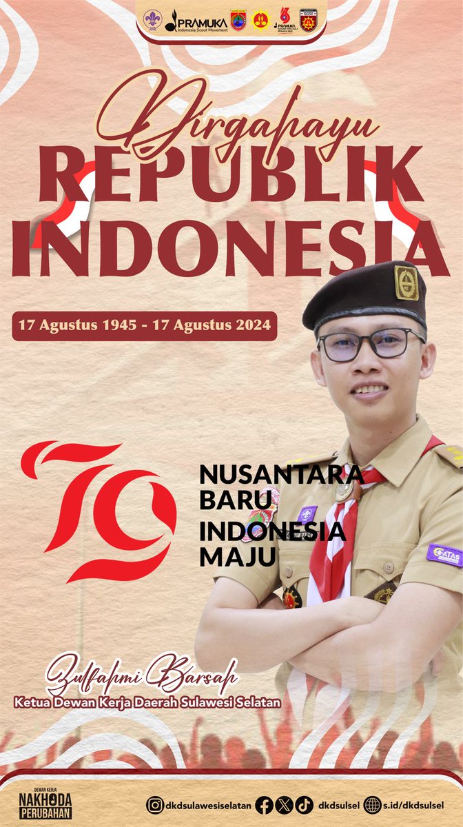 Keluarga Besar Dewan Kerja Daerah Sulawesi Selatan mengucapkan Dirgahayu Republik Indonesia ke-79🇲🇨✨️

<a href="/kwarnaspramuka/">Kwarnas Gerakan Pramuka</a> 
#dkdsulsel2428 
#hut79republikindonesia