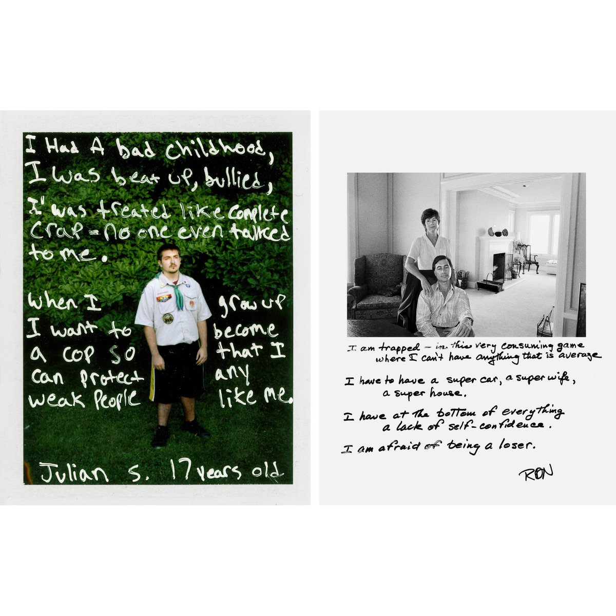 "La gent no vol ser fotografiada tot el temps. Però la gent vol ser vista. La gent vol ser escoltada".
Jim Goldberg fa més de 40 anys que treballa amb la narració experimental i és conegut pel seu ús innovador del text i la imatge.