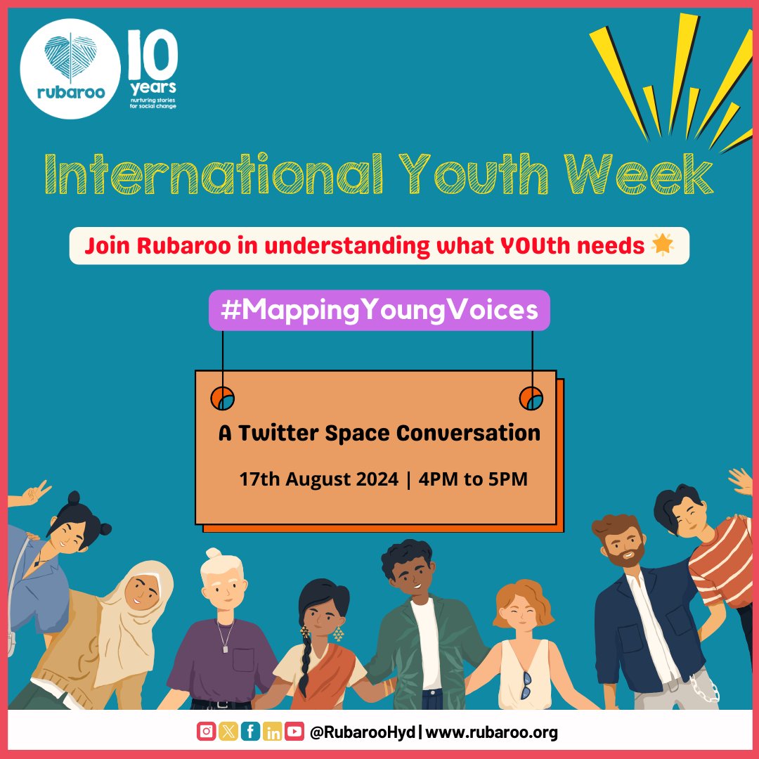 RubarooHyd's tweet photo. Join us and our campaign partners for #MappingYoungVoices, a Twitter conversation for #InternationalYouthWeek! 

Let’s engage in a discussion about understanding what YOUth needs today from 4pm to 5pm.

See you there!

#Humsafar, #BaateinUnlocked, @IMbesharam , @ecfindia https://t.co/LTCYxx1FQI