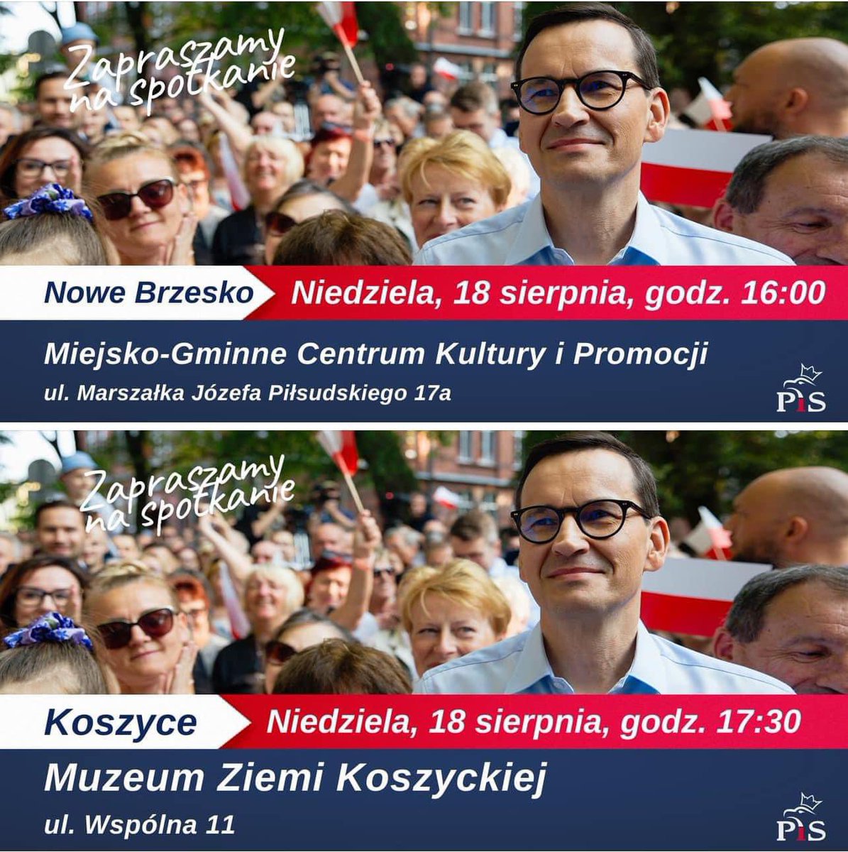 Michal5320's tweet photo. Już jutro zapraszamy na spotkania z premierem @MorawieckiM 🇵🇱 Widzimy się w: 
✅ Nowe Brzesko - godz. 16:00,
✅ Koszyce - godz. 17:30. 

Do zobaczenia! 
@pisorgpl https://t.co/L2sTCgGmTO